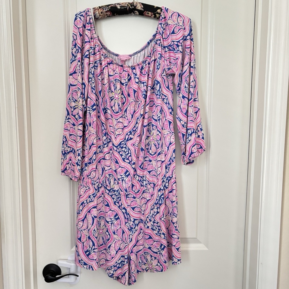 Stretch Knit Romper Lilly Pulitzer  Women's Lana Off Shoulder Can't Resist Print - Picture 8 of 15